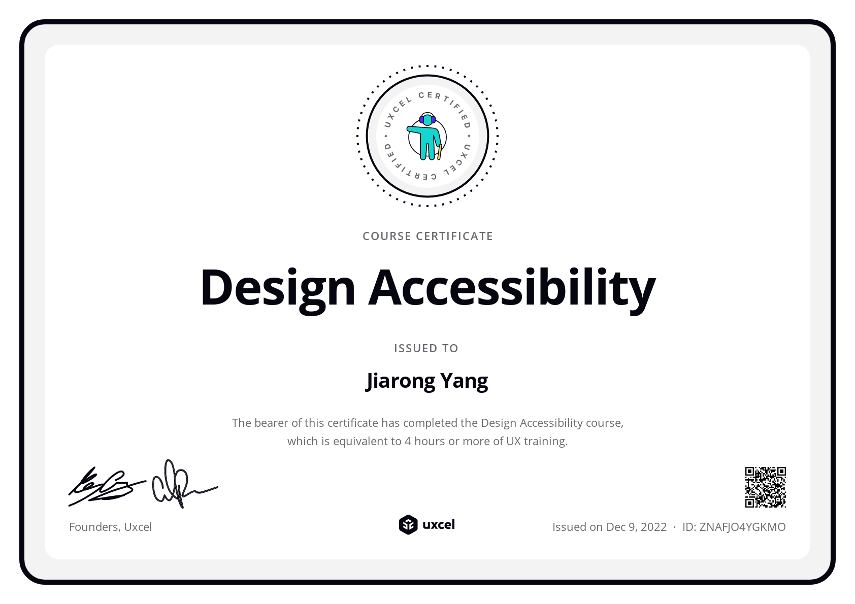 Jiarong Yang's certificate